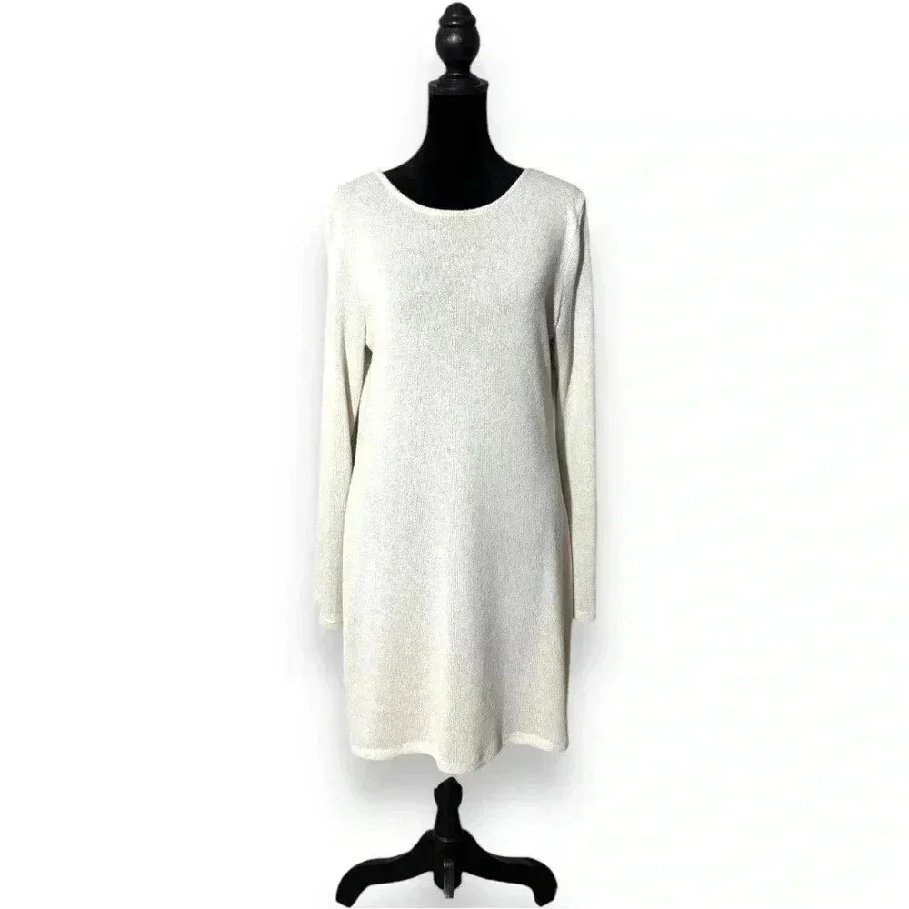 Divided H&M Long Bell Sleeve Cream Lightweight Cutout Tie Back Mini Shift Dress - Picture 7 of 16